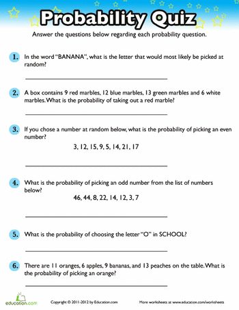 Probability Worksheets Grade 5 With Answers