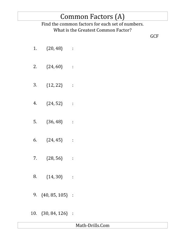 6th Grade Greatest Common Factor Worksheets With Answers