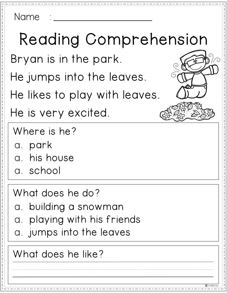 Printable 1st Grade Reading Comprehension Worksheets Multiple Choice
