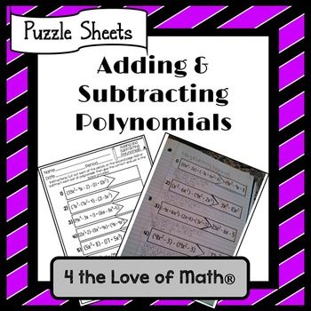 Answer Key Adding And Subtracting Polynomials Puzzle Worksheet