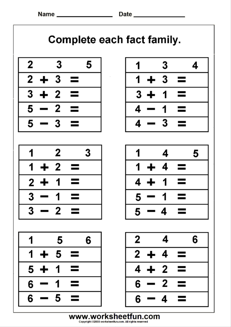 2nd Grade Multiplication Fact Family Worksheets