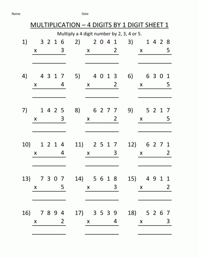 Free Printable Fourth Grade Math Worksheets Grade 4