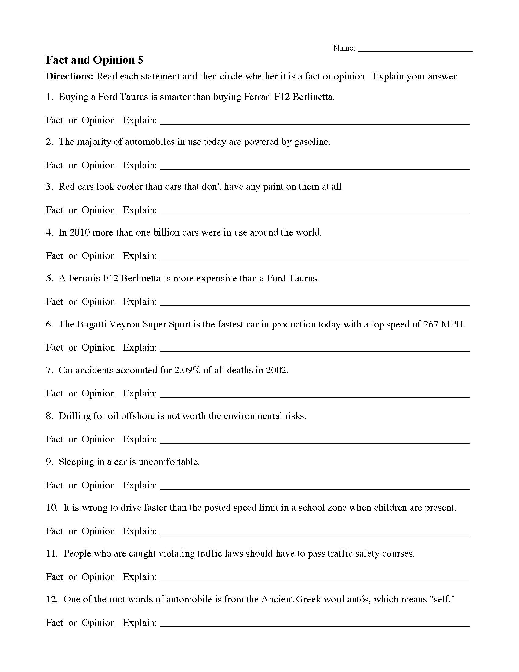 Grade 9 Fact And Opinion Worksheets Pdf