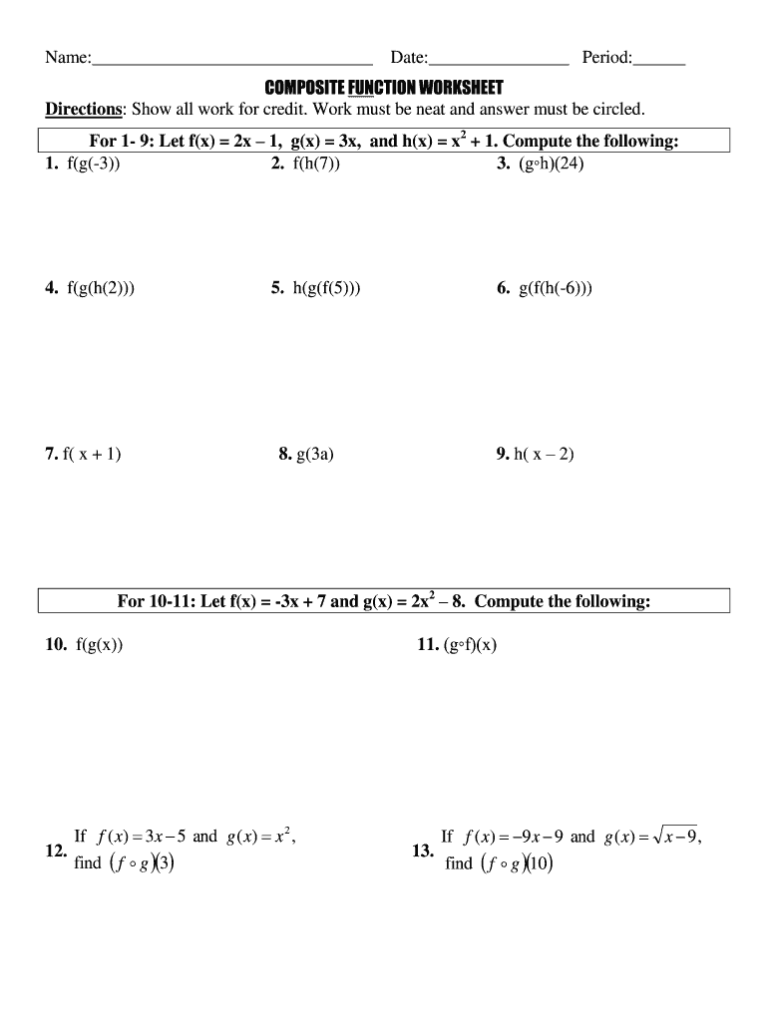 Composite And Inverse Functions Worksheet With Answers Pdf