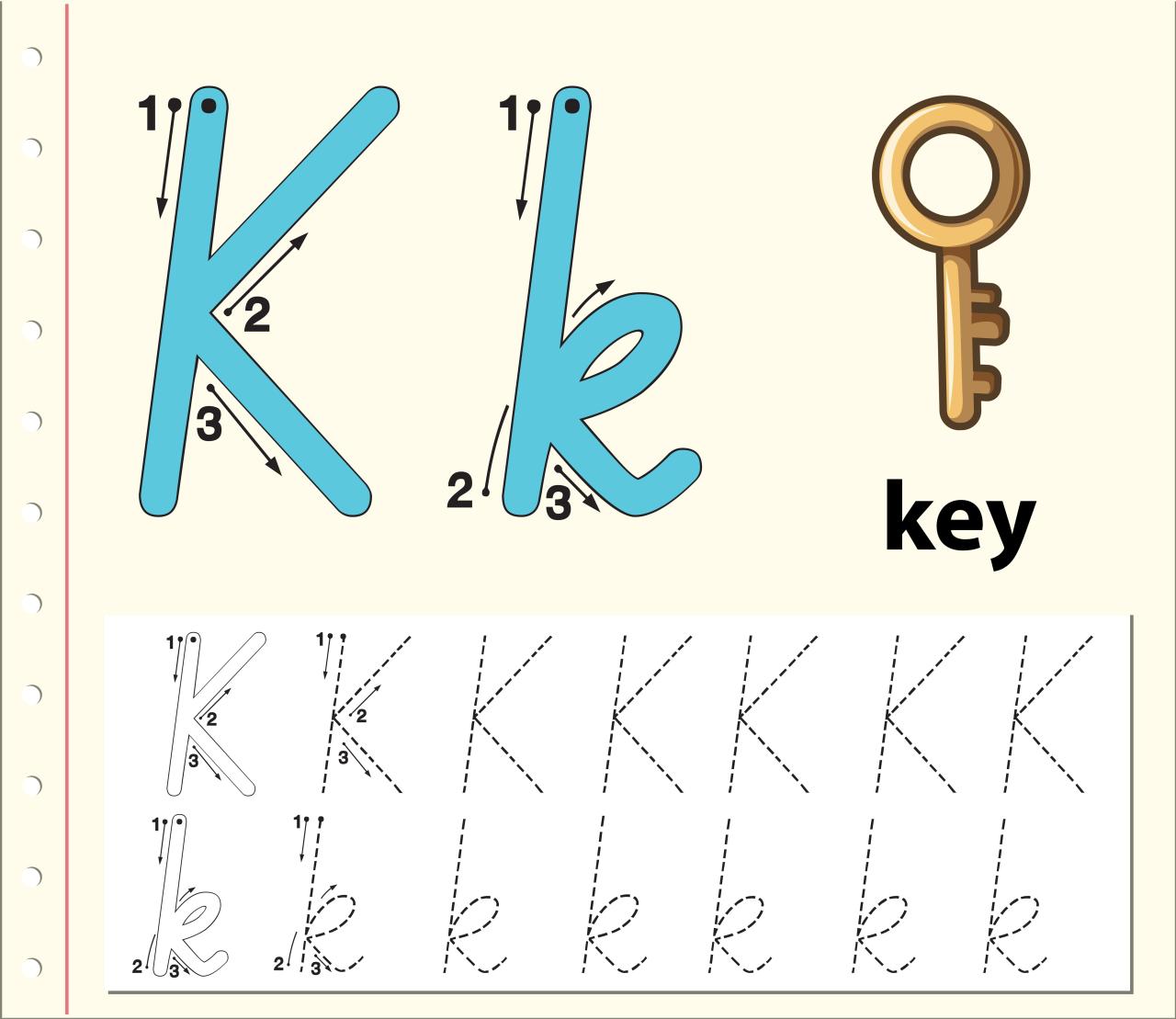 Letter K tracing alphabet worksheets 693676 Vector Art at Vecteezy