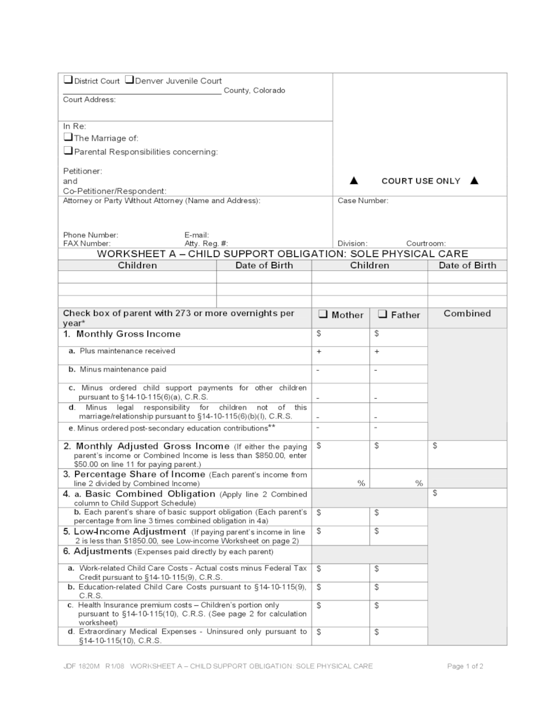The Best Colorado Child Support Worksheet B 2022