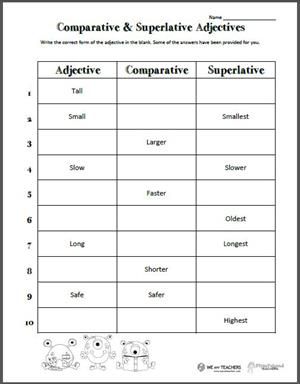 Comparative And Superlative Adjectives Worksheet Pdf