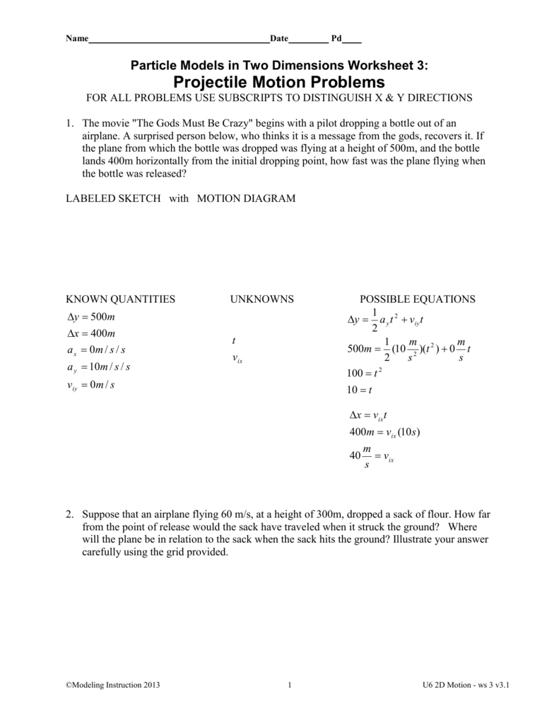Chapter 3 Projectile Motion Worksheet Answers