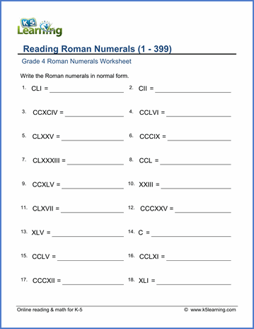 4th Grade Roman Numerals Worksheet For Grade 4 Pdf