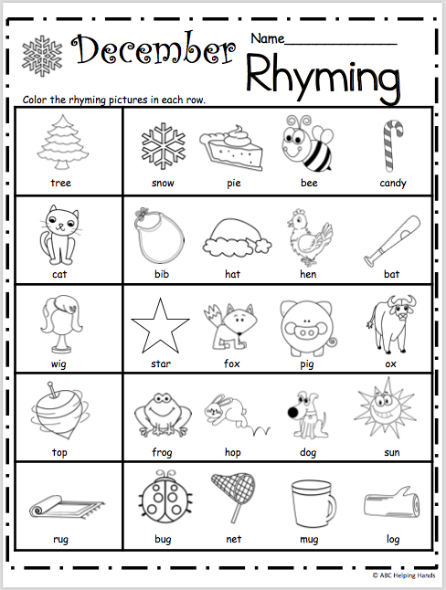 Printable Rhyming Worksheets For Preschoolers