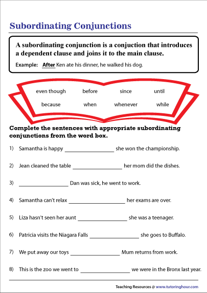 Subordinating Conjunctions Worksheet 5th Grade Pdf