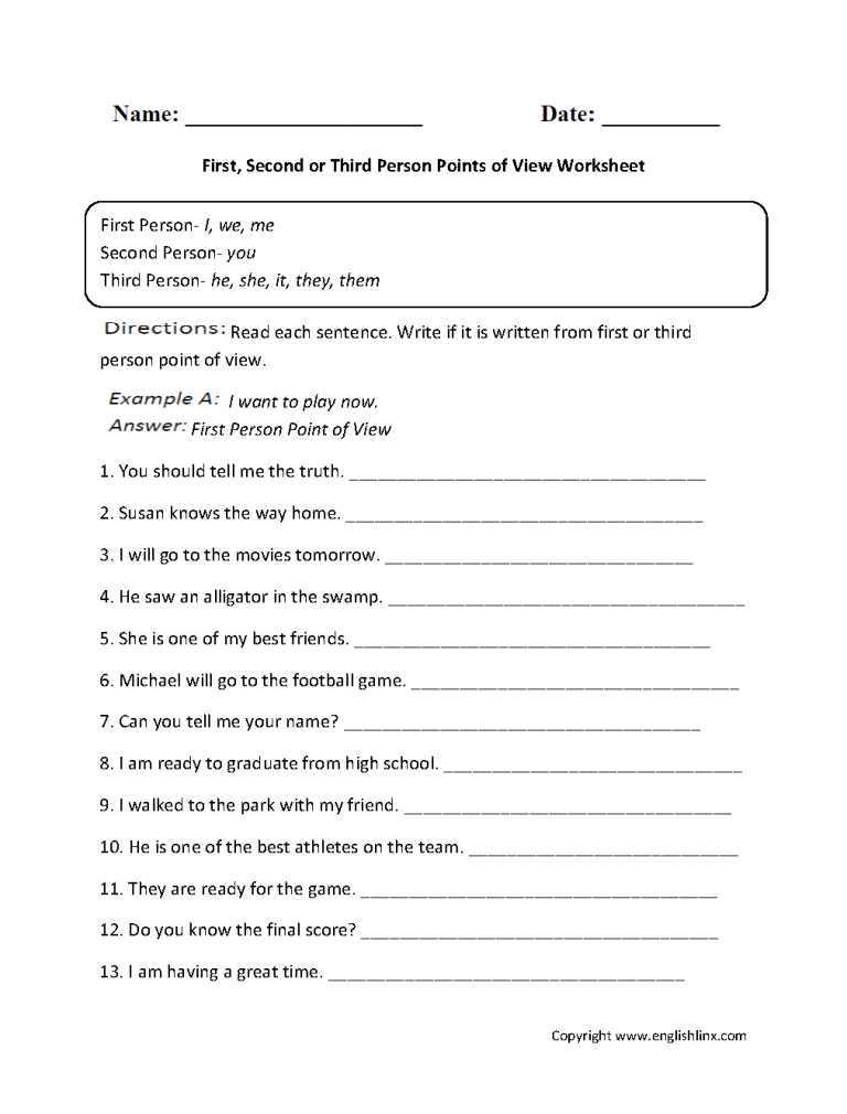 5th Grade Point Of View Worksheets