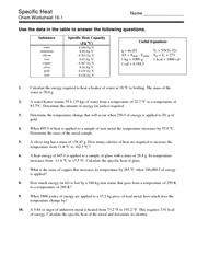 Specific Heat Capacity Worksheet With Answers