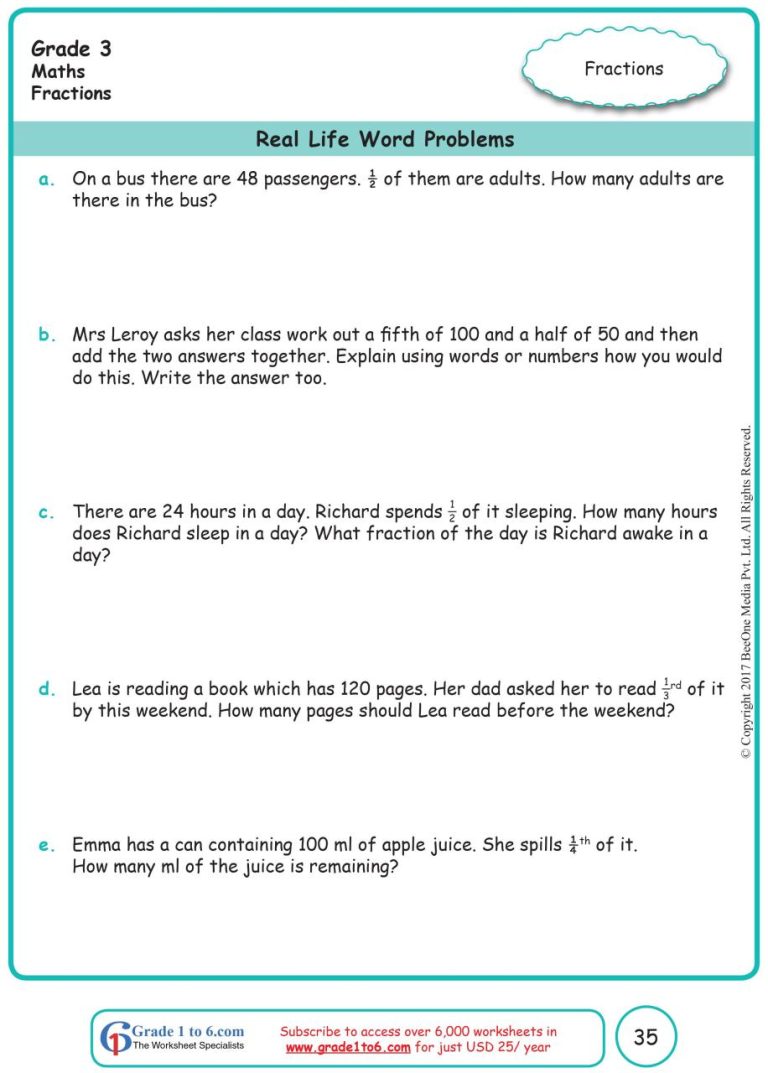 Addition Word Problems Worksheets For Grade 3
