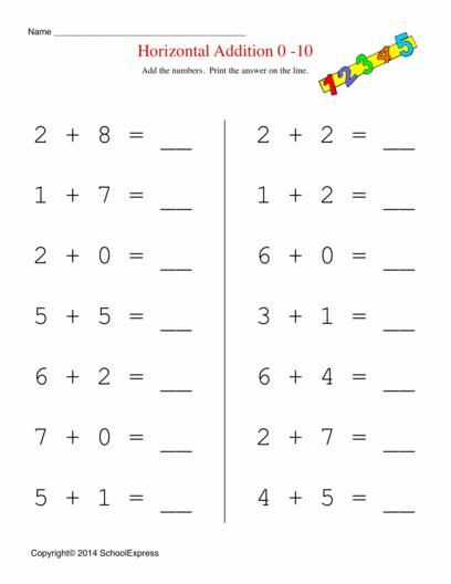 Beginner Addition Worksheets For Kindergarten 1-10
