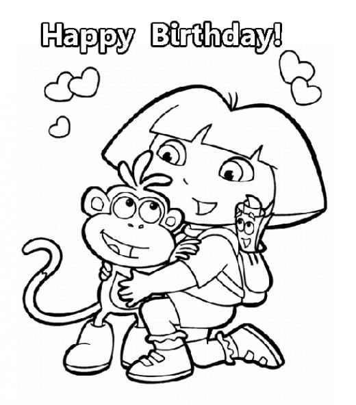 Birthday Dora The Explorer Coloring Pages