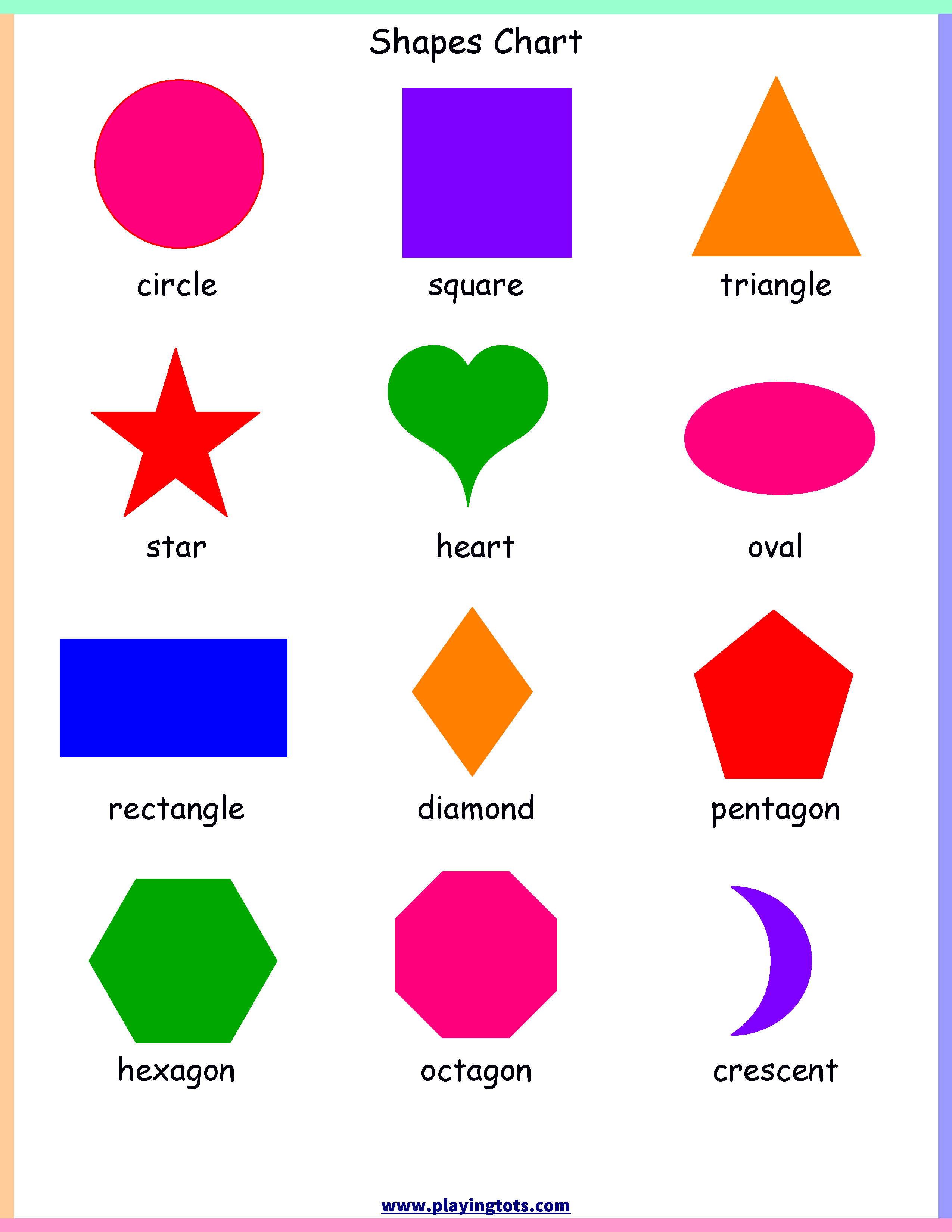 Free printable shapes chart Shape chart, Shapes for kids, Printable