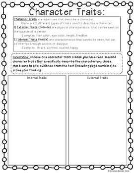 2nd Grade Printable Character Traits Worksheet