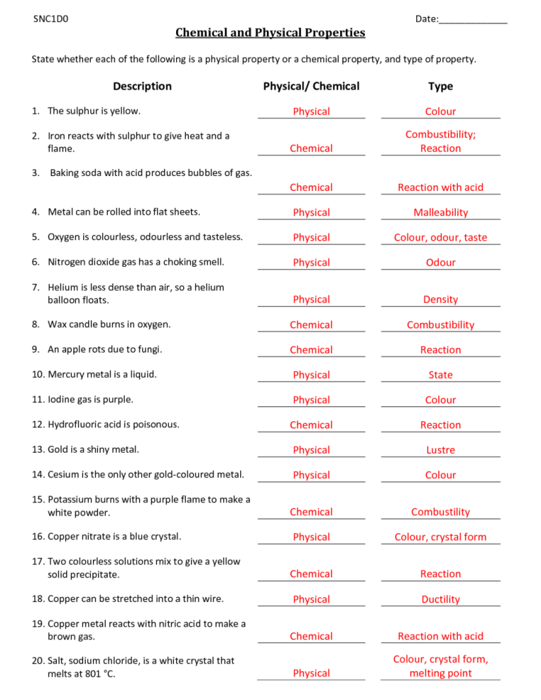 Physical Science Classifying Matter Worksheet Answers