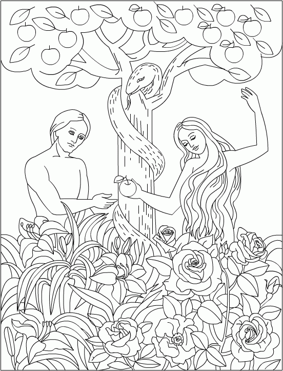 Coloring Page Adam And Eve Drawing Easy
