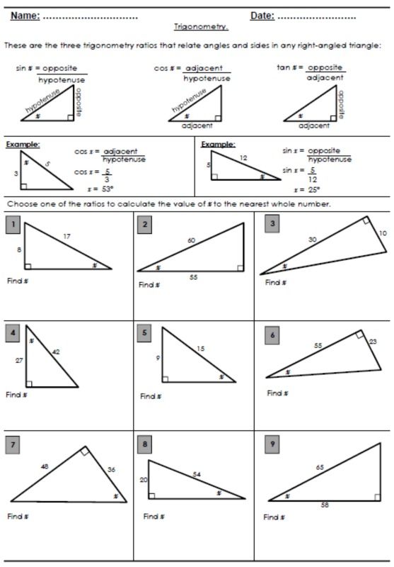 Grade 10 Trigonometry Worksheets Pdf