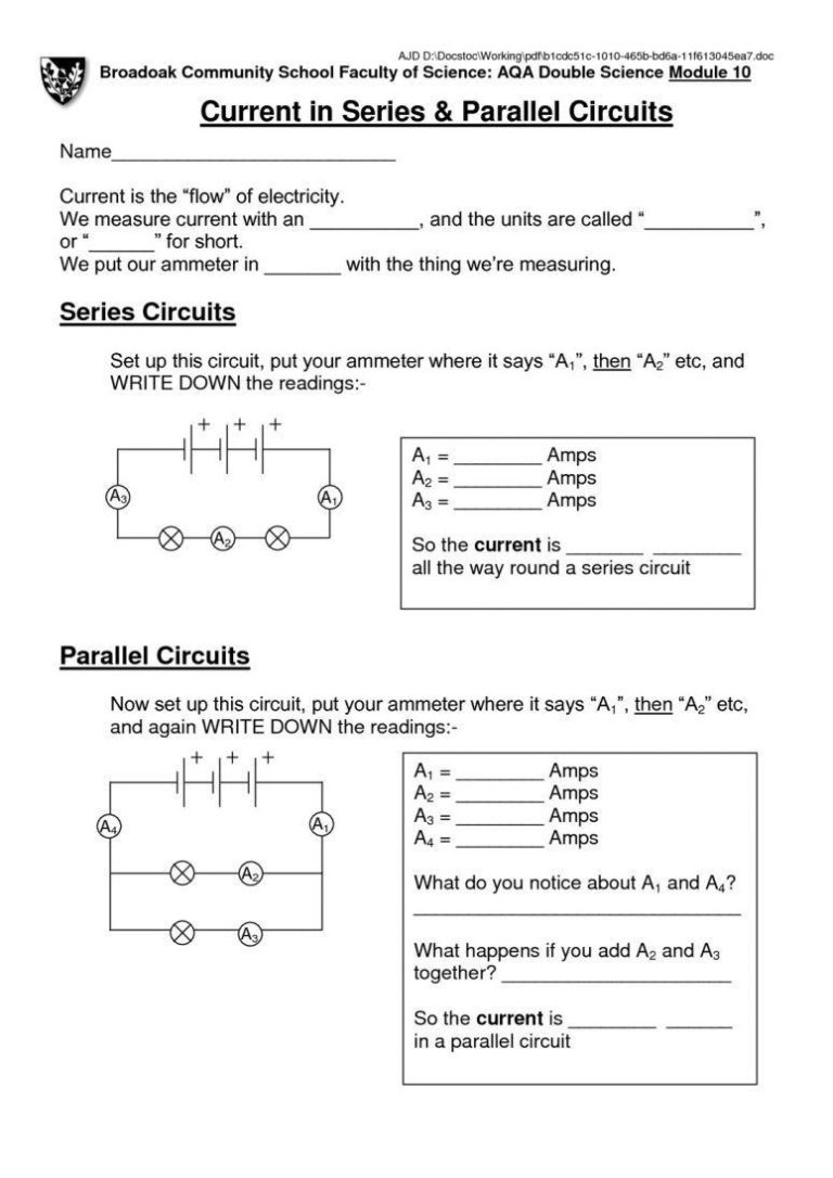 Series And Parallel Circuits Worksheet Answer Key