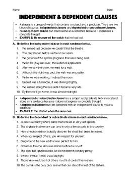 Independent And Dependent Clauses Worksheets Pdf