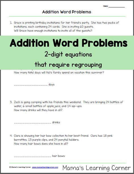 Two Digit Addition Word Problems 2nd Grade