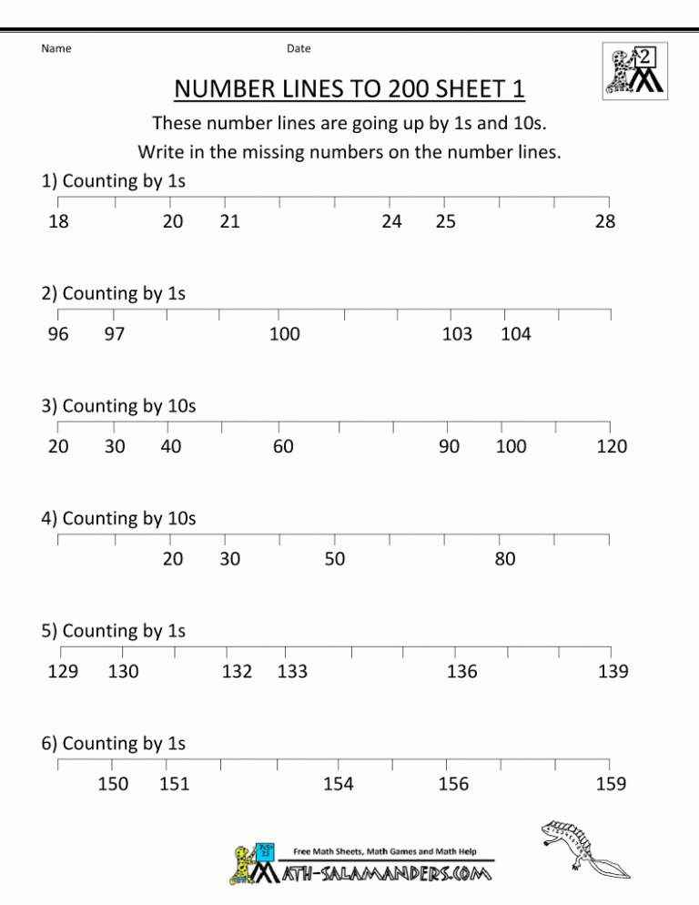 Free Printable Number Line Worksheets For 2nd Grade