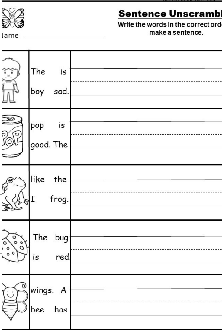 Free Language Arts Worksheets For Kindergarten