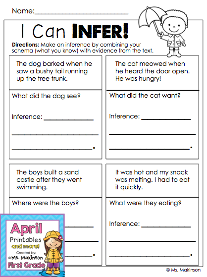Making Inferences 1st Grade Worksheets