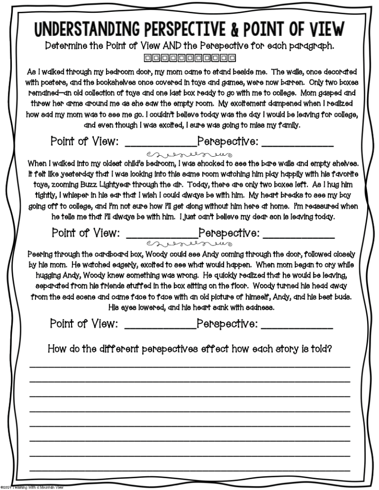 5th Grade Point Of View Worksheets Pdf