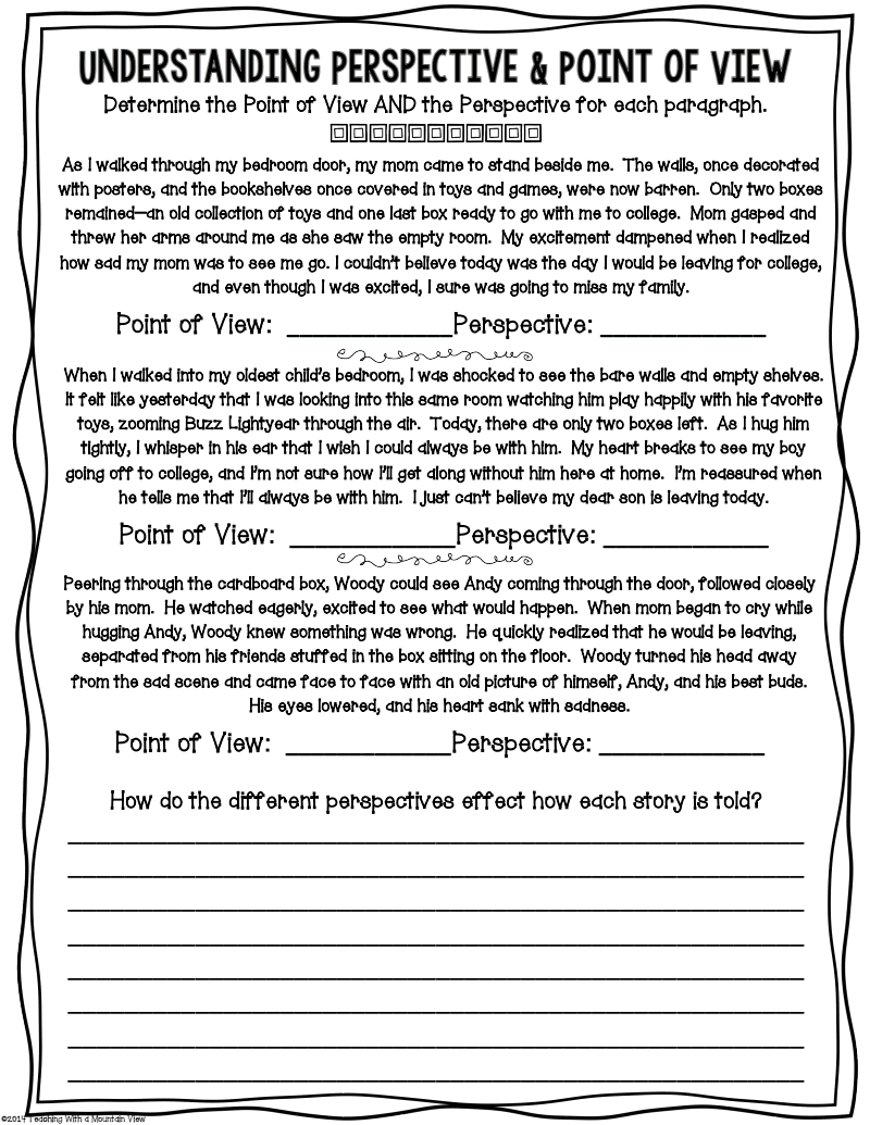 Point Of View Worksheets 3rd Grade Pdf