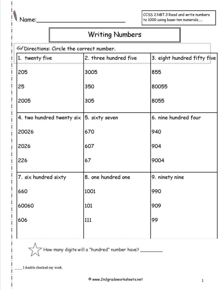 Printable Writing Numbers In Words Worksheets Grade 2