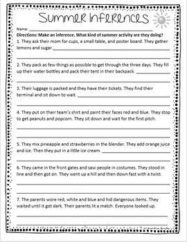 5th Grade Making Inferences Worksheets Pdf
