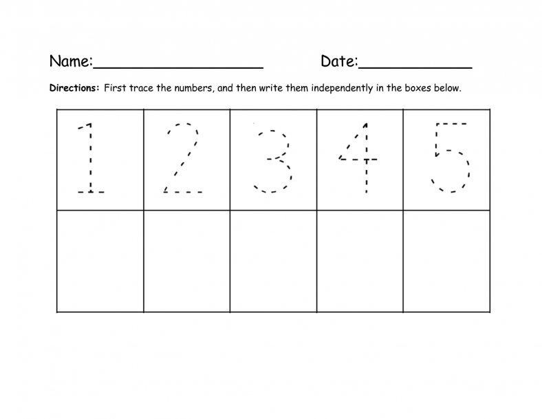 Number Writing Practice Sheets 1-5
