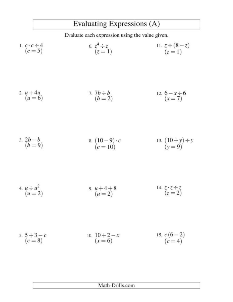 8th Grade Algebraic Expressions Class 8 Worksheets