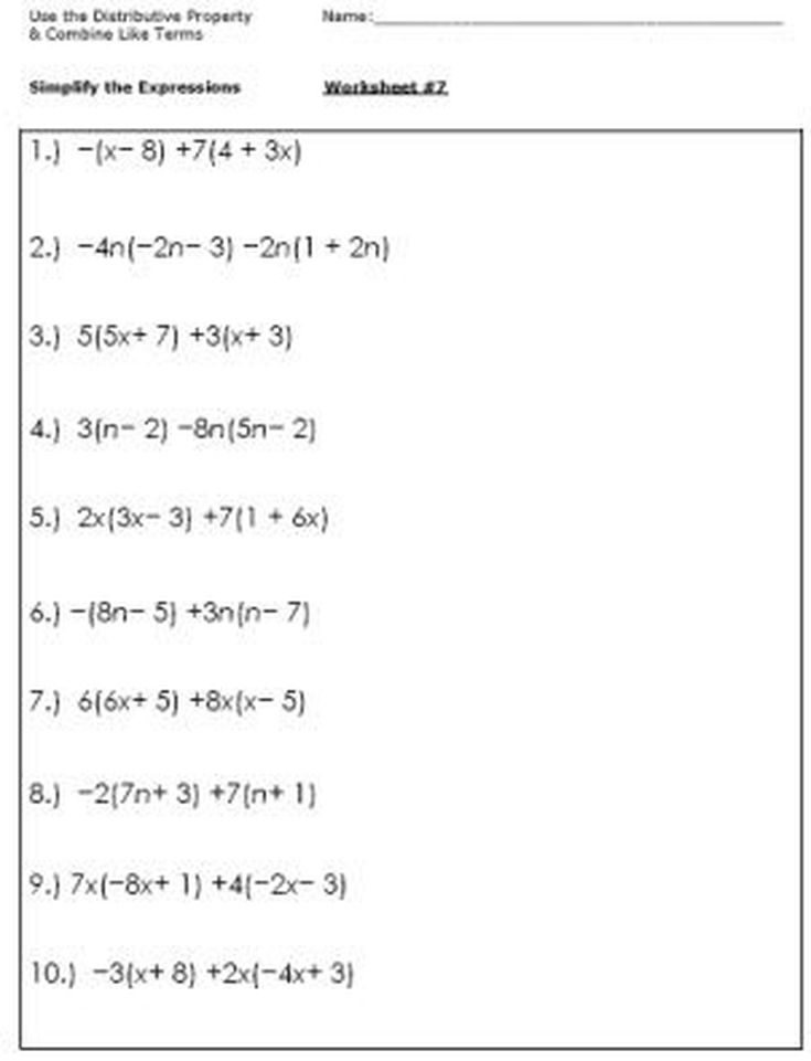 Grade 9 Simplifying Algebraic Expressions Worksheets Pdf