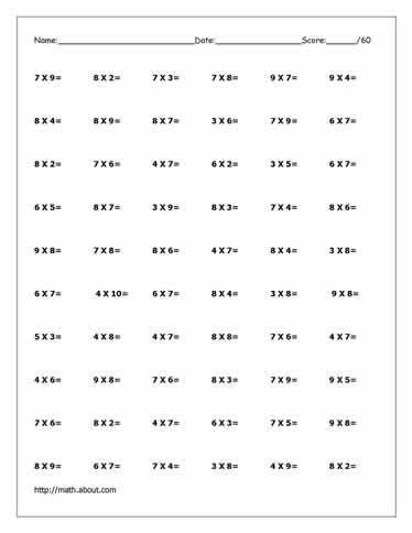Multiplication Timed Test Printable 0-12 Pdf