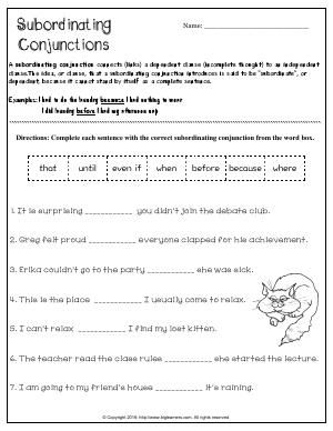 5th Grade Coordinating And Subordinating Conjunctions Worksheet