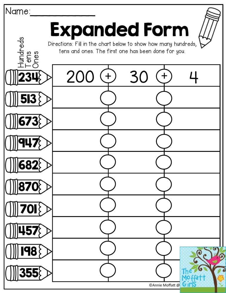 Printable 2nd Grade Expanded Form Worksheets