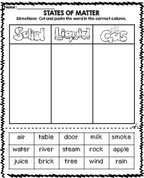 2nd Grade Solid Liquid Gas Worksheet Answers