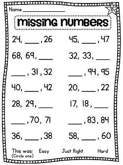 Missing Numbers Worksheets 1st Grade