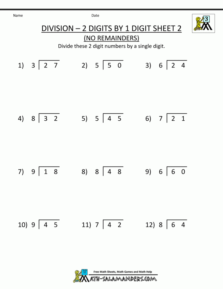 4th Grade Division With Remainders Worksheet
