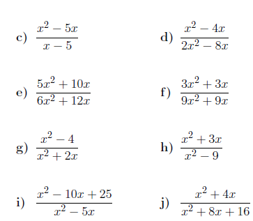 Easy Simplifying Algebraic Fractions Worksheet
