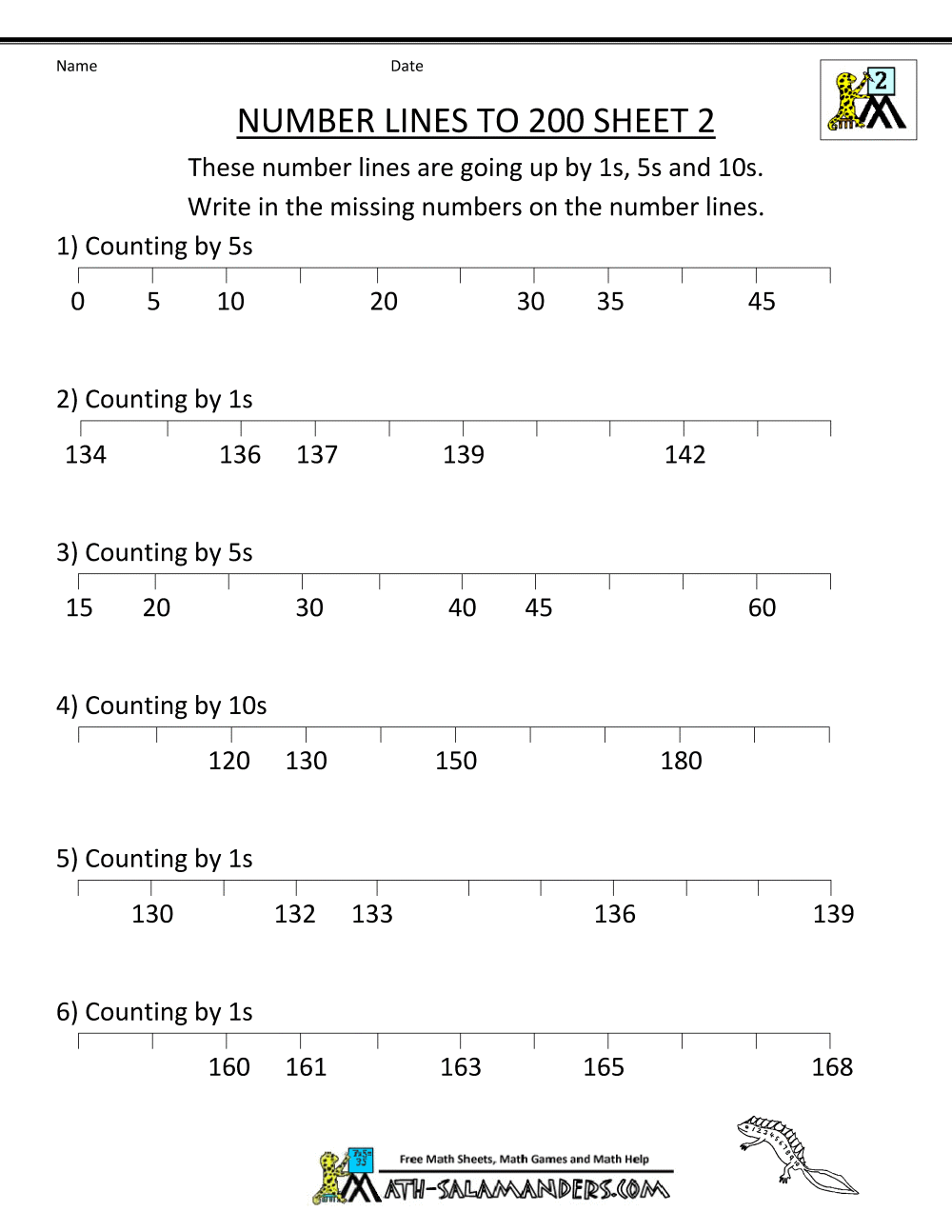 Free Number Line Worksheets For 2nd Grade