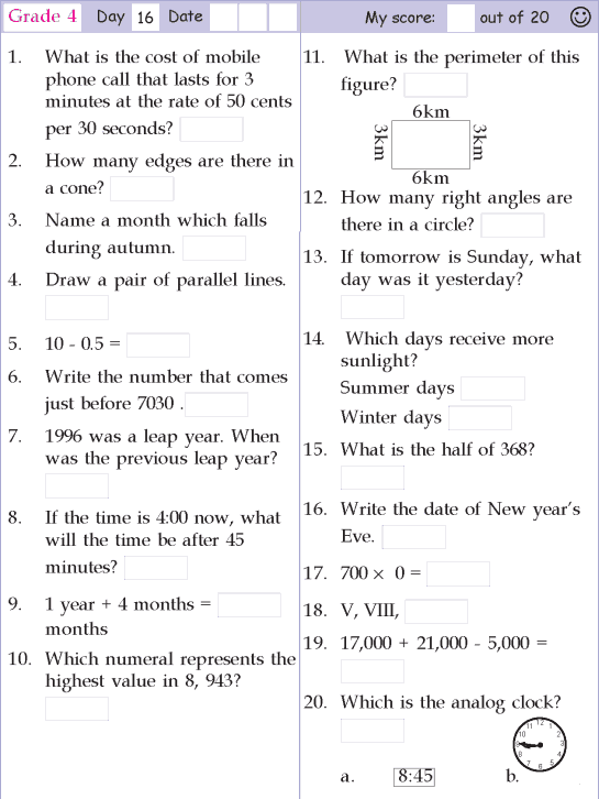 Mental Maths Worksheets For Class 4 Icse Board