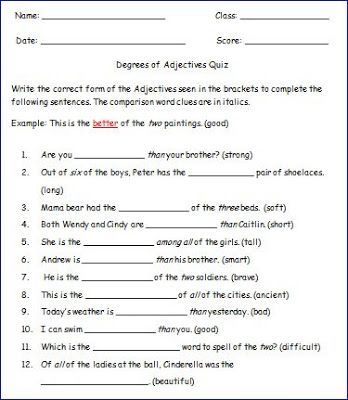 Comparative And Superlative Adjectives Worksheets For Grade 4