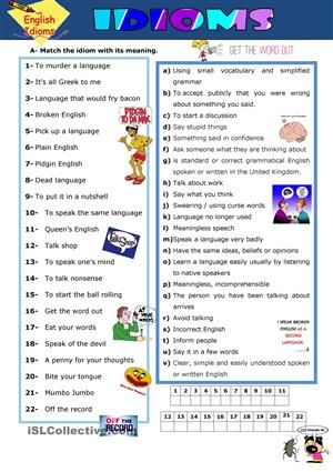 Answer Key Idioms Worksheets With Answers