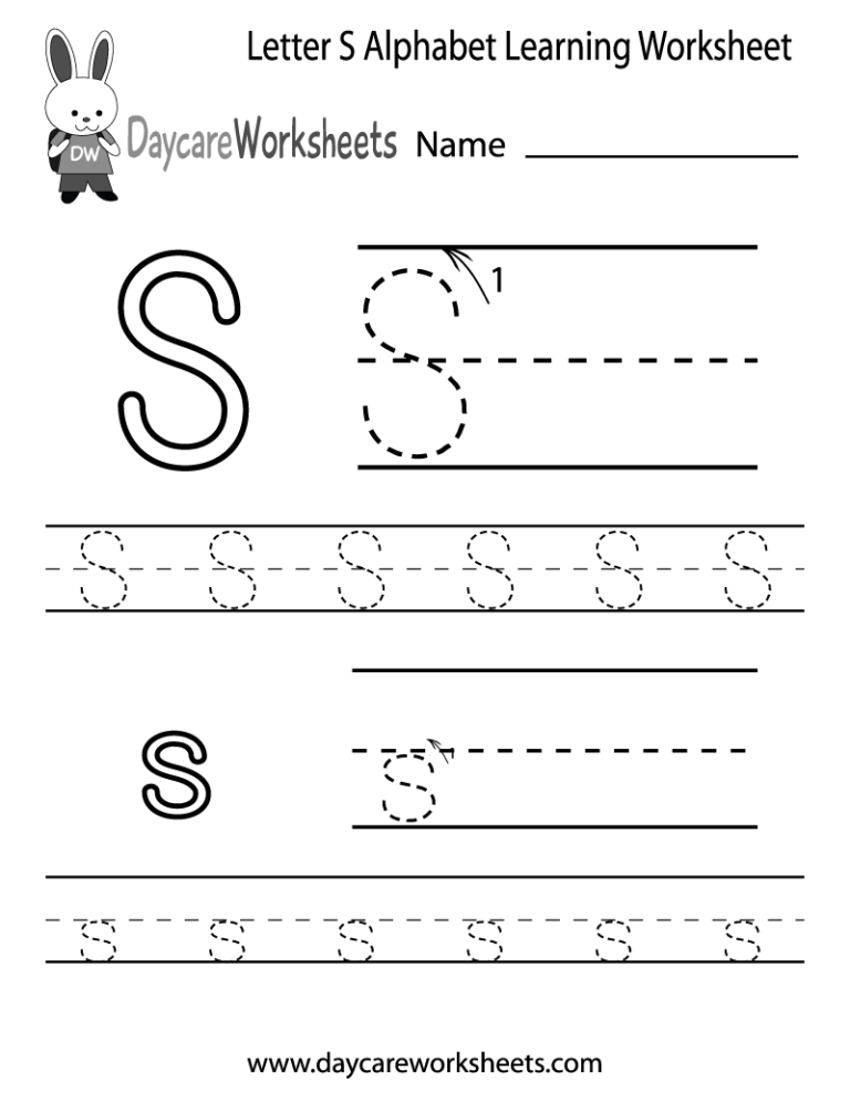 Beginning Letter S Worksheets For Kindergarten